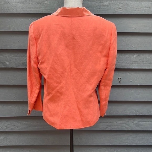 DANA Buchman Jacket Silk Dupioni Linen Blend Bright Coral Shoulder Pads Size 14 - Picture 6 of 13